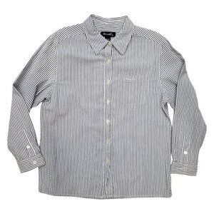 VTG Denim & Co Seersucker Shirt Button Up Cotton Blue White Strip Womens L